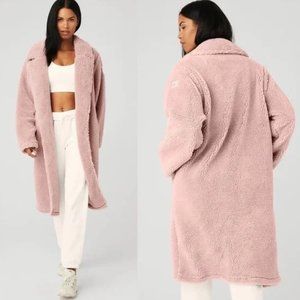 COPY - Alo Yoga Oversized Plush Sherpa Trench Coat Jacket Dusty Rose Pink Size …